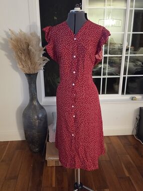 Women’s Red Polka Dot Button-Front Dress